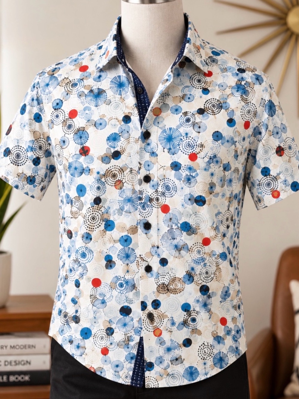 BC Collection Men’s Retro Shirt Button Up Atomic Print Mid Century Modern